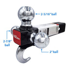 Hyper Tough Automotive Tri-Ball Mount with Hook, Steel, Class V, 1-7/8", 2" & 2-5/16" Hitch Ball, Black EasyOptionXY LLC