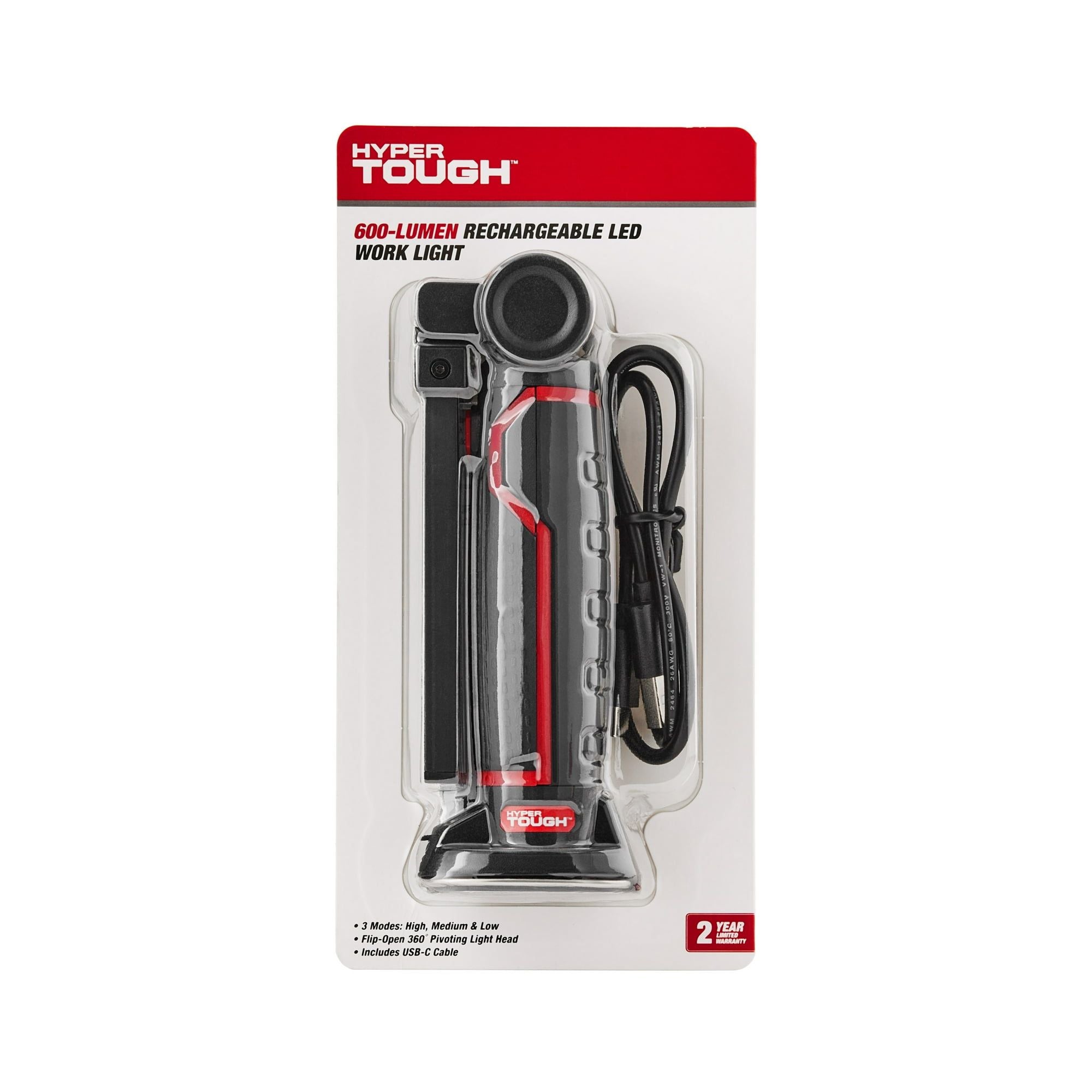 Hyper Tough Rechargeable Flip LED Work Light, Magnetic Base, Hanging Hook, 600 Lumens EasyOptionXY LLC