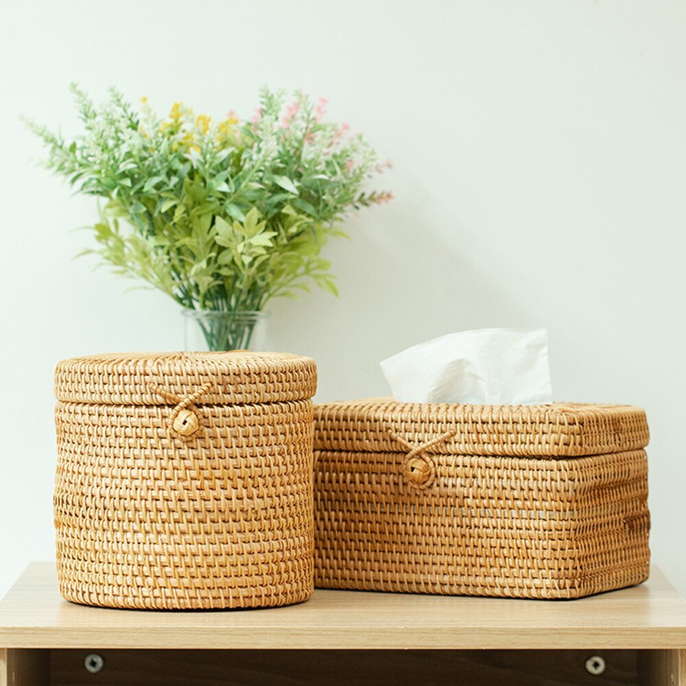Rattan Handmade Tissue Box Drawer Box Living Room Bedroom Storage Box Pi-Mart