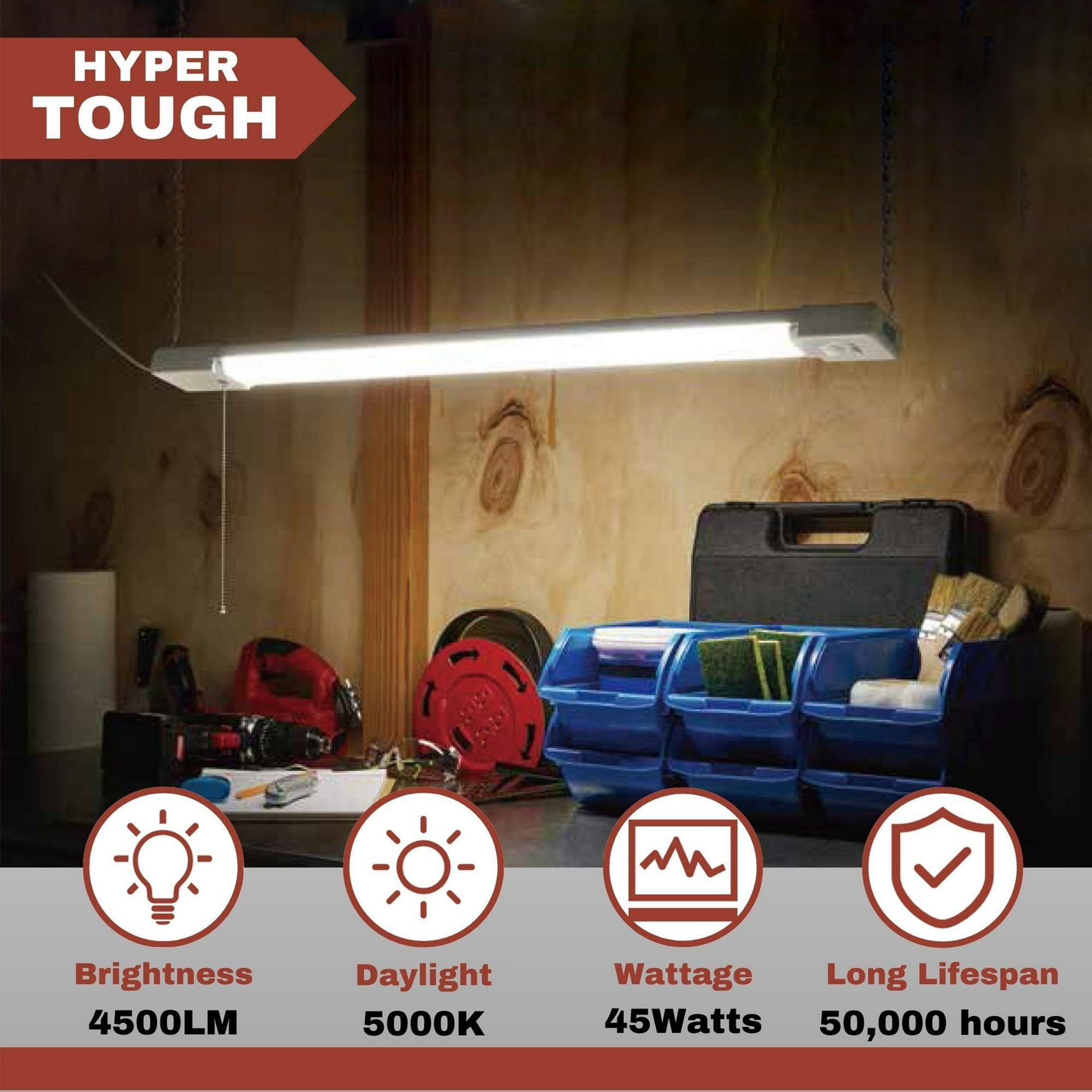 Hyper Tough 3-FT 4500-Lumen Integrated LED Shop Light, Slim Design, Linkable and Motion Sensor, 1PK EasyOptionXY LLC