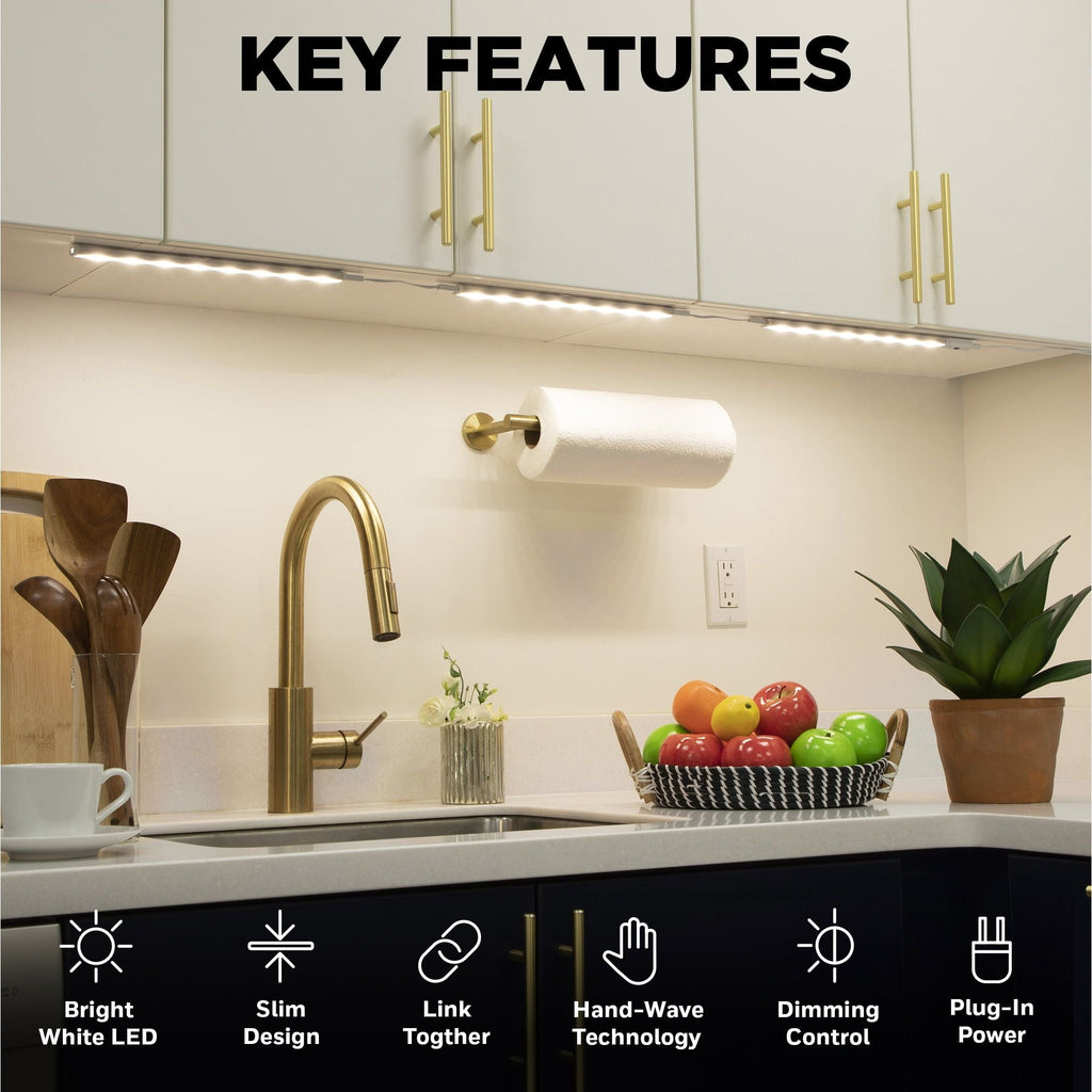 Hyper Tough 16" Under Cabinet Lights with Hand Wave Technology (Set of 3), Plug In EasyOptionXY LLC