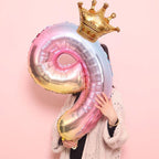 Luxury Gradient Modern 32inch Rainbow number Foil Balloons For Birthday party Decorations Kids Rose Ballons With Crown From 0-9 Numbers - SJB-DIAMOND ELITES
