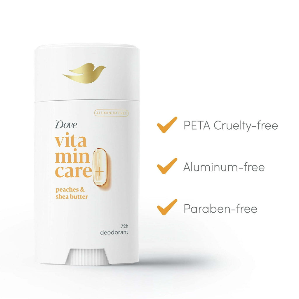 Dove VitaminCare+ No White Marks Women's Deodorant Stick Peaches & Shea Butter Aluminum Free, 2.6 oz
