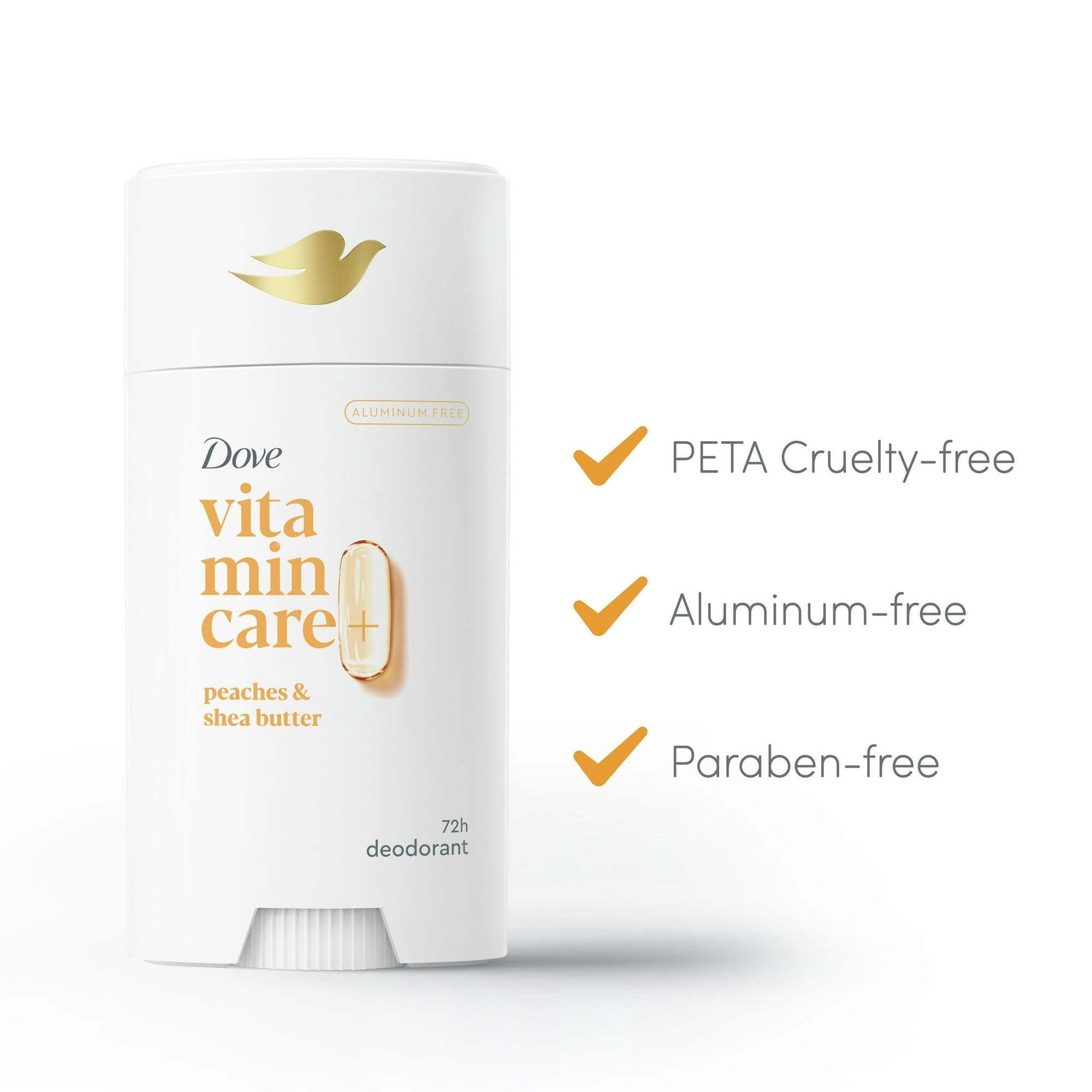 Dove VitaminCare+ No White Marks Women's Deodorant Stick Peaches & Shea Butter Aluminum Free, 2.6 oz