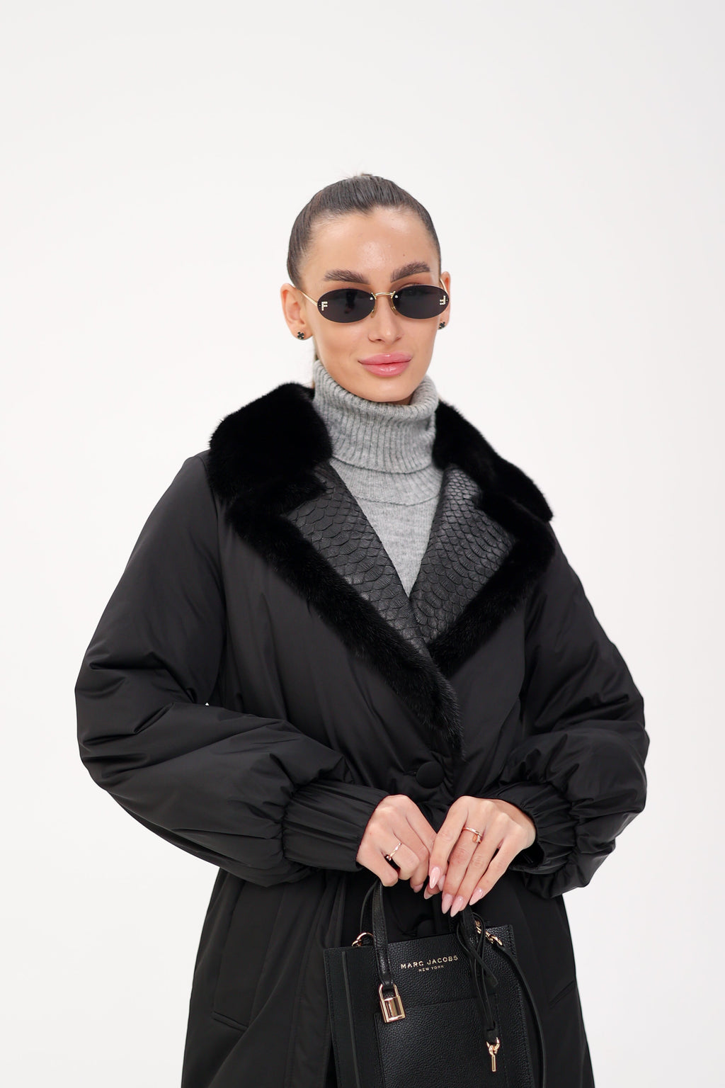 Genuine Mink Fur Real Python Leather Trim Coat - SJB-DIAMOND ELITES