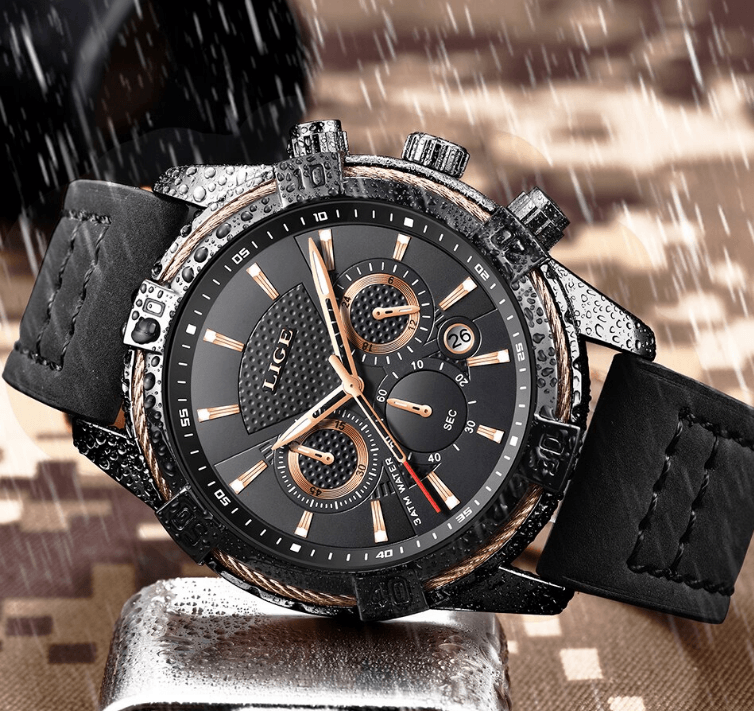 Men's Waterproof Watch With Chronometers Date Display Gold Detail Excellent Background Perfect Gift Stevvex