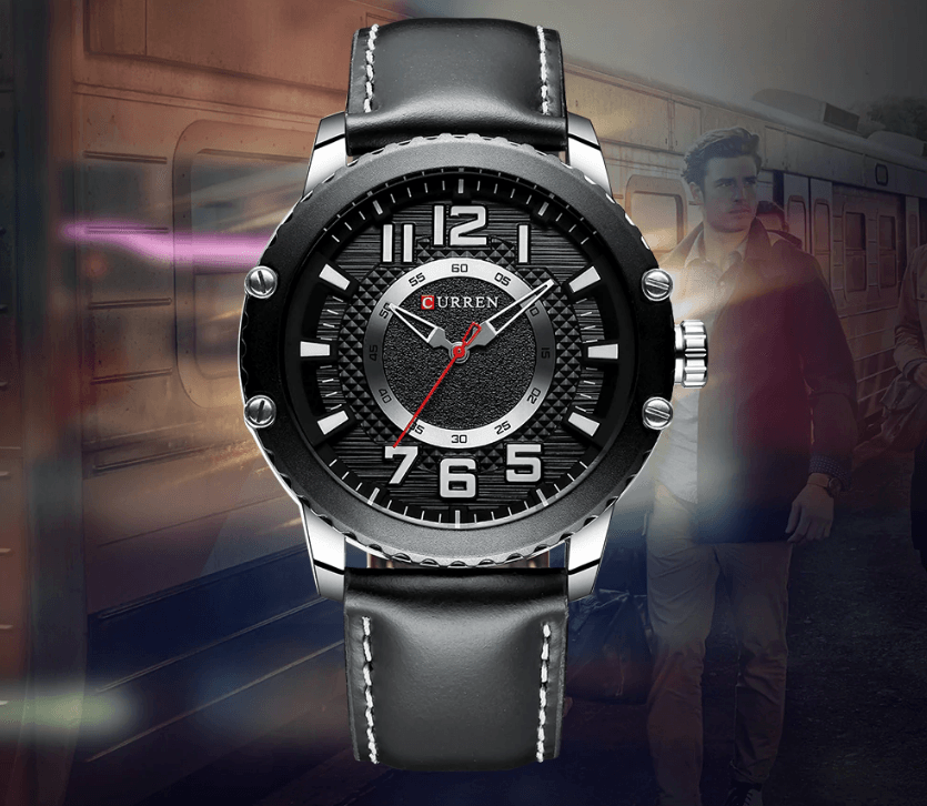 Men's Waterproof  Sport Watch With Leather  Belts  And Large Numbers Details Unique Design Perfect Gift Stevvex