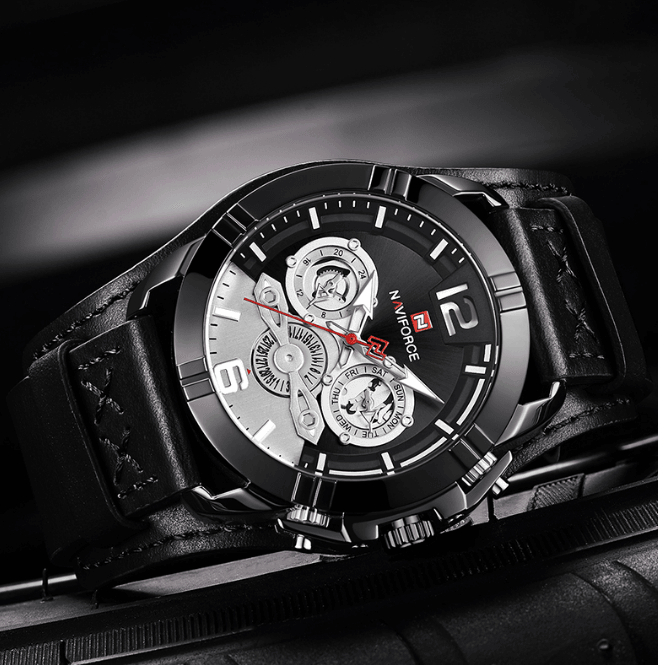 Men's Leather Waterproof Watch With Chronometers And Fluorescent Hands Excellent Design Perfect Gift - SJB-DIAMOND ELITES
