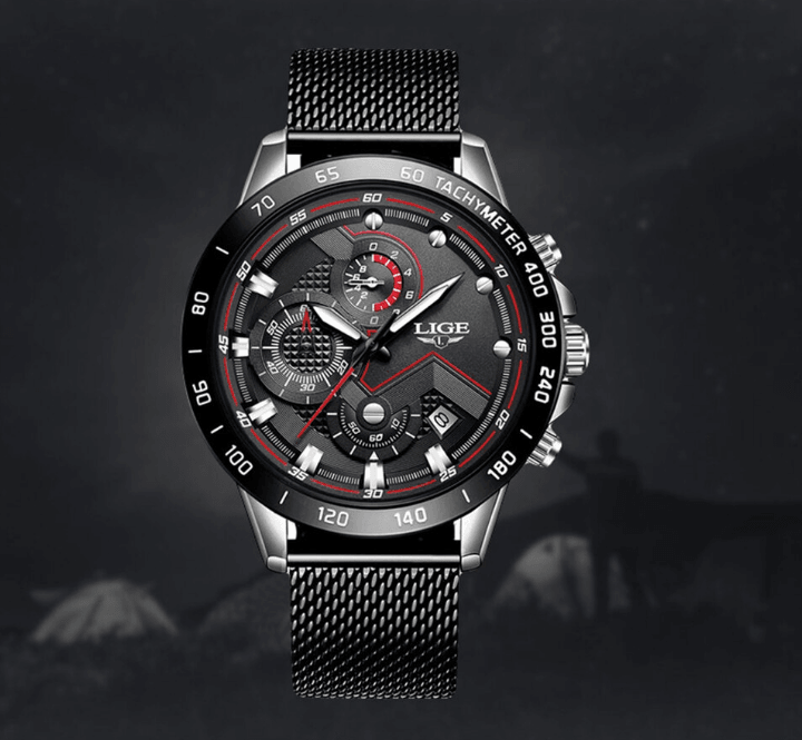 Men's Sports Waterproof Watch With  Stainless Steel Bracelet Unique Design Perfect Gift For Your Man Stevvex