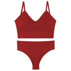Women Seamless Bra Top Fitness Swimwear Push Up Exercise Bikini For Women 2 Pieces Ribbed Seamless Yoga Bikini Sets Sports Bra And Underwear Set 2 Piece High Waist Summer Bikini Stevvex