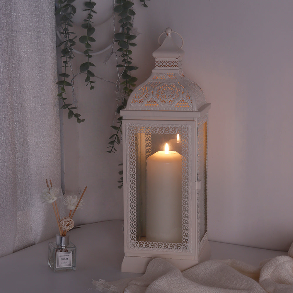 Rustic Metal Decorative Candle Lantern Hanging  Candle Holder with Tempered Glass(White) Lootquake LLC