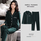 100% Cotton New Trendy  Pajamas For Women Full Sleeves Pajamas Button Down Winter Sleepwear Set Women White Cotton Pajamas Women's Loose Size V-neck Home Suit Long Sleeve Wide Leg Pants Pajamas Casual Home wear Stevvex