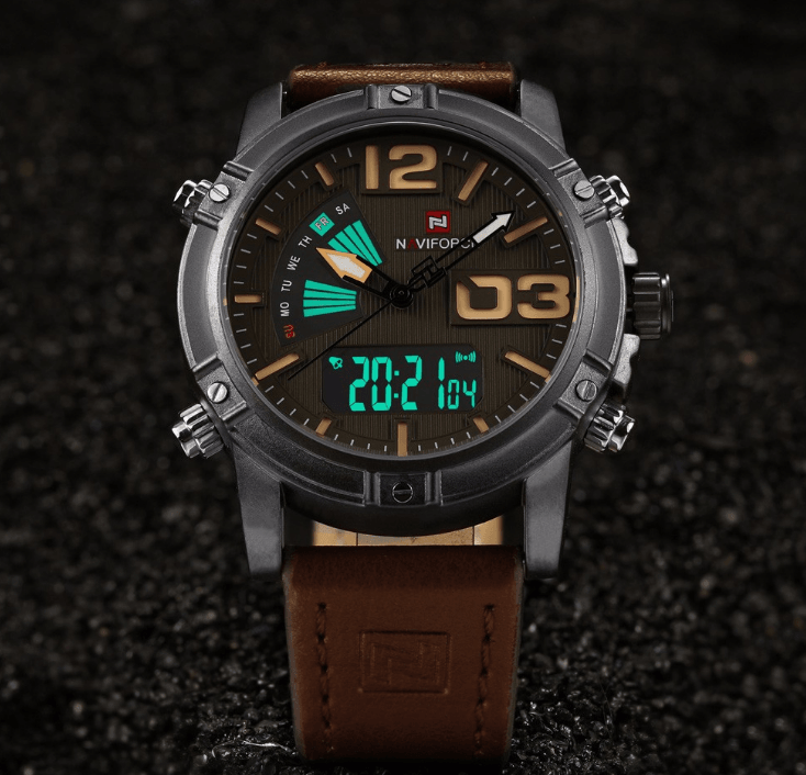 Men's Multifunction Digital Analog Waterproof Watch With Alarm And Automatic Time Zones Unique Design Excellent Gift - SJB-DIAMOND ELITES