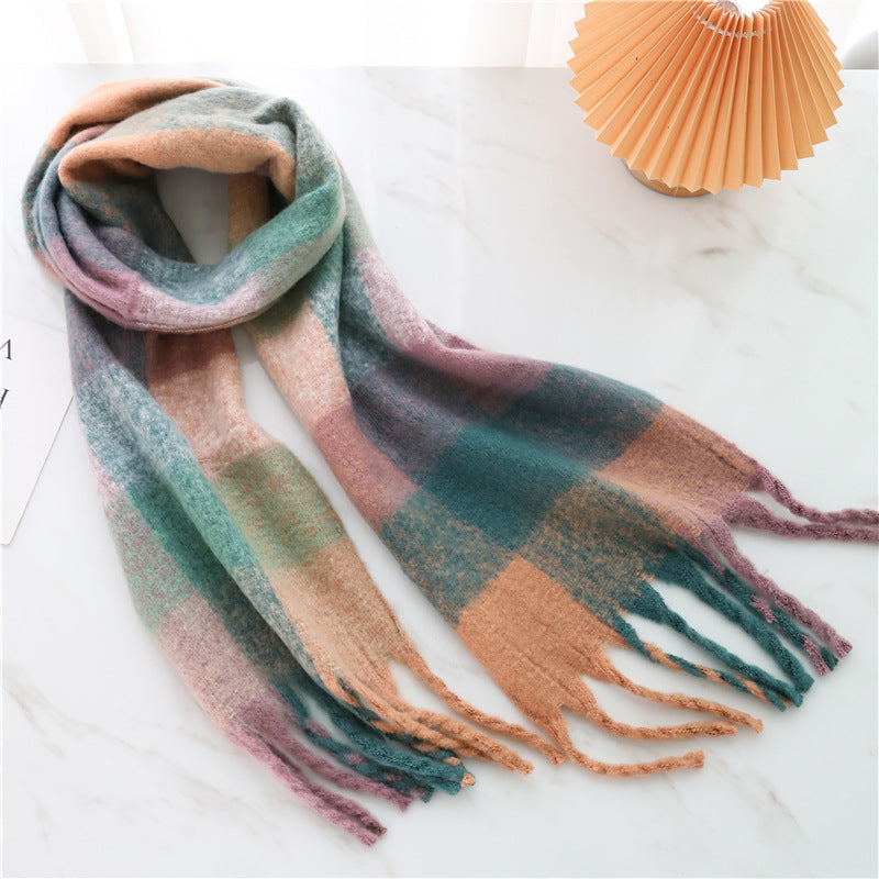 New Luxury Winter Soft Head Wraps Plaid Scarf Shawls Cashmere  Warm Cashmere Scarves Rainbow For Women Stevvex