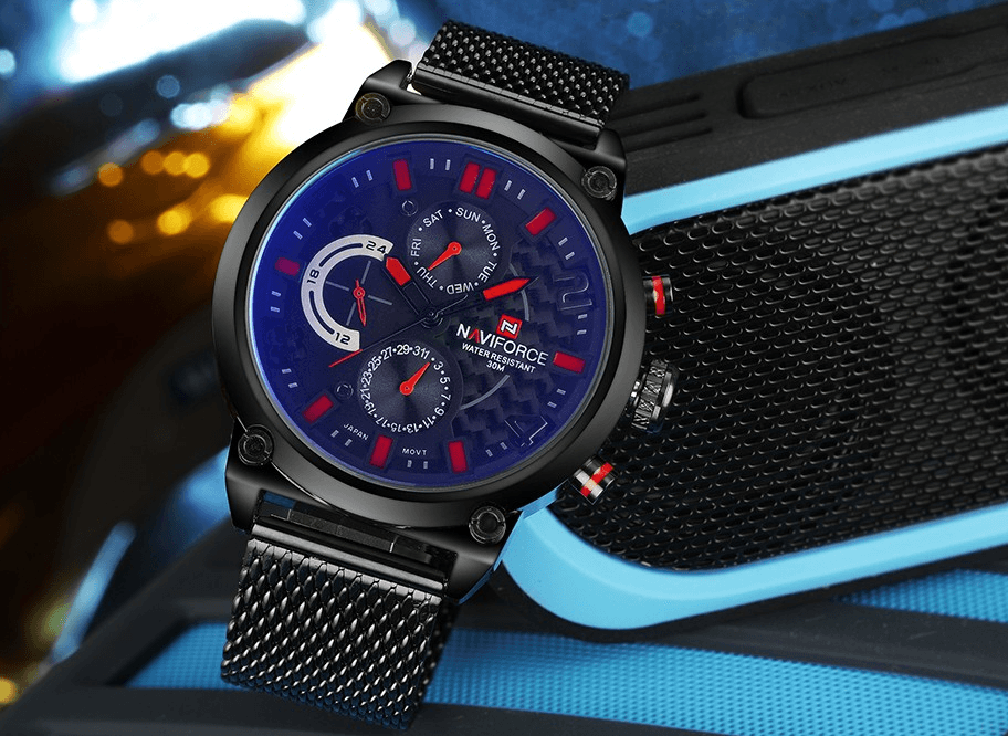 Men's Multifunction Analog Quartz Watches Waterproof Wrist Watch With Stainless Steel Mesh Band Excellent Design Perfect Gift - SJB-DIAMOND ELITES