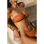 Folds Bikini Swimsuit Push Up Bikini Set Bathing Suit Women Swimwear Thong Bikini Two Pieces Bathing Suit for Women Triangle Top Bottom Solid Color Bikinis Beachwear Swimsuits Stevvex