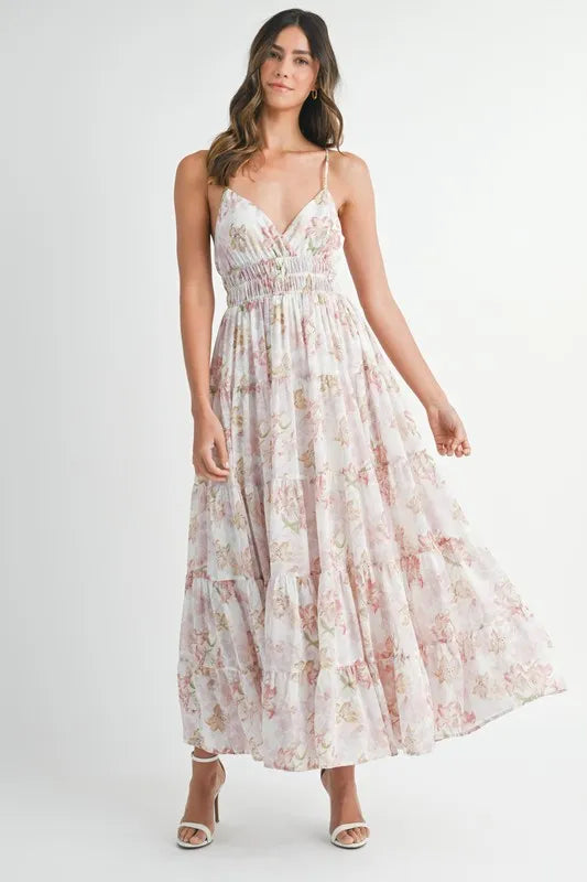 Floral Print Tiered Cami Maxi Summer Dress – Floral Maxi Dress, Tiered Maxi Dress, Cami Maxi Dress, Breezy Summer Dress, Bohemian Maxi Dress Stevvex