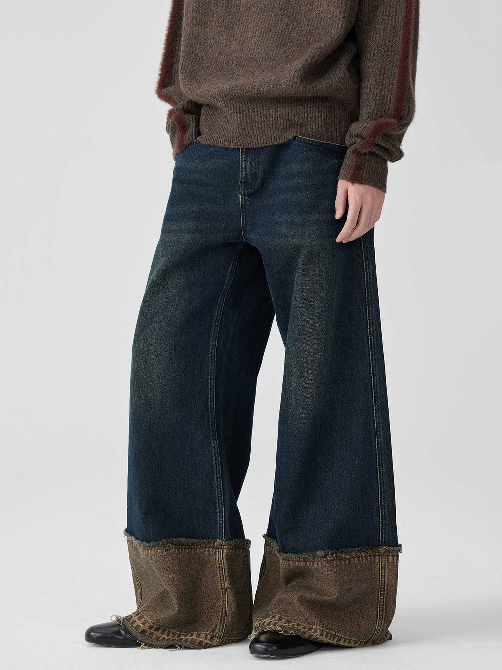 Brown Blue Nano Water Foot Washing Mouth Reverse Stitching Raw Hem Jeans Lootquake LLC
