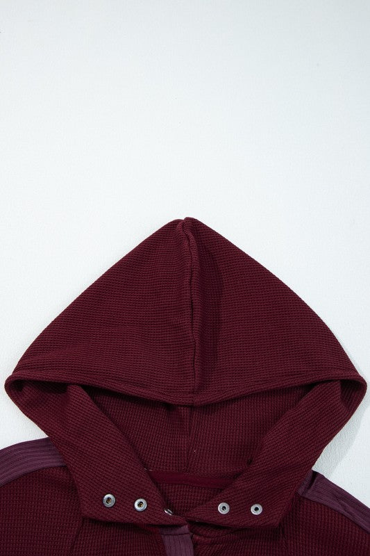 Waffle Zip Up Snap Button Hooded Jacket THRIXINE