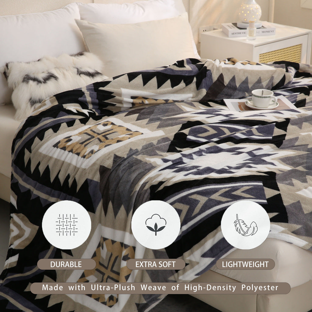 1pc Southwest Native American Flannel Polyester Throw Double-side Printed Blanket, Aztec Geometry Pattern Travel Couch Bed Blanket Plush Soft Lightweight Blanket For All Season Lootquake LLC