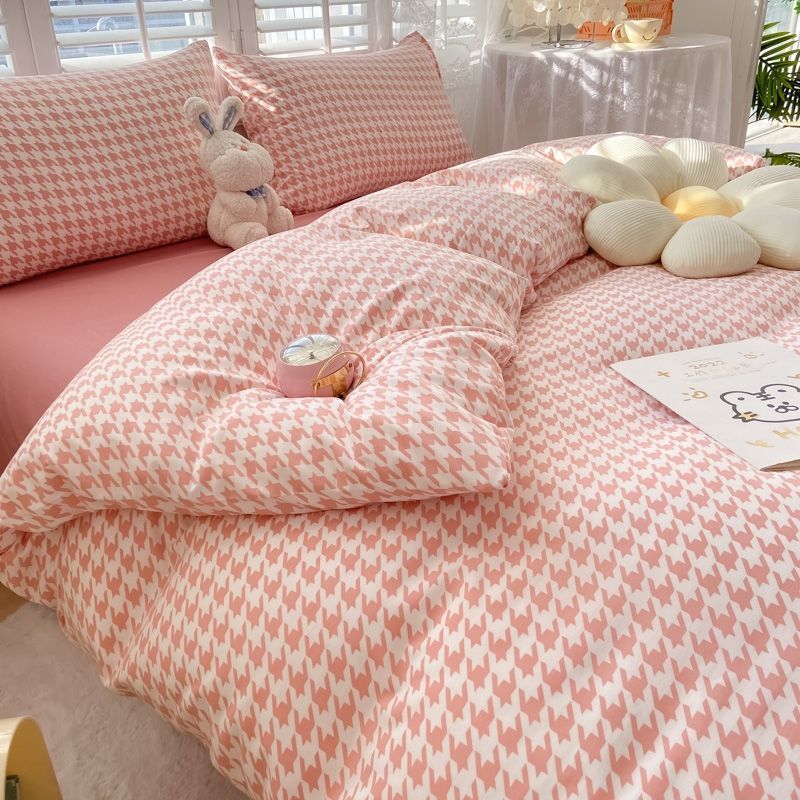 Washed Cotton Bedding Set - Plant and Flower Pattern Four-Piece Duvet Cover Set Pi-Mart