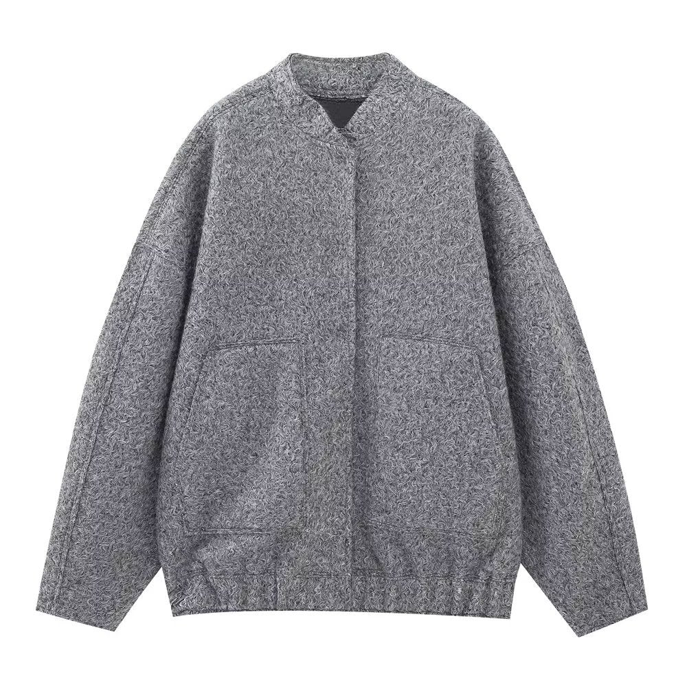 Women's Pocket Loose Bomber Jacket Coat