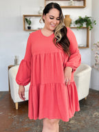 Light Green Double Take Full Size V-Neck Sleeve Tiered Dress with Pockets Elegant & Comfortable Casual Dress Stevvex