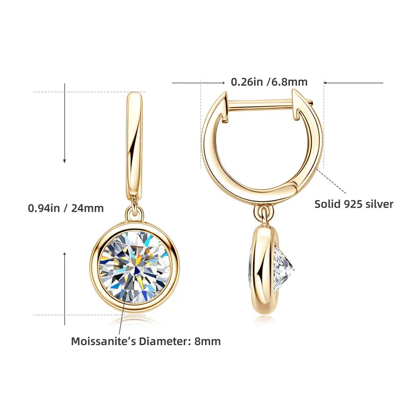 14K Gold Moissanite Hoop Drop Earrings 1.3CT D VVS1 925 Sterling Silver BandsCo Straps
