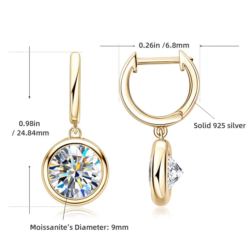 14K Gold Moissanite Hoop Drop Earrings 1.3CT D VVS1 925 Sterling Silver BandsCo Straps