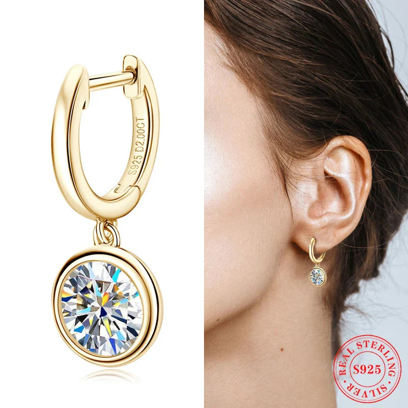 14K Gold Moissanite Hoop Drop Earrings 1.3CT D VVS1 925 Sterling Silver BandsCo Straps