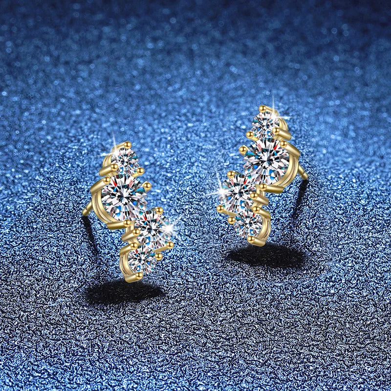 14K Gold Plated 925 Silver 2ct D Moissanite Stud Earrings For Women BandsCo Straps