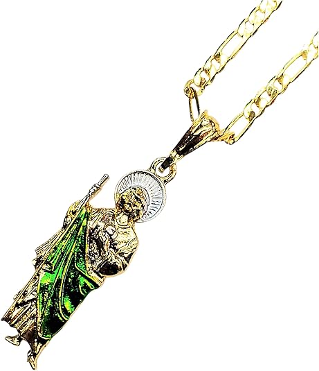Saint Jude Tadeo Necklace 20" Figaro Chain 14K Gold Plated Cadena de San Judas Tadeo Medalla de San Juditas Oro Laminado Para Hombre Mujer Jewelry And Perfumes