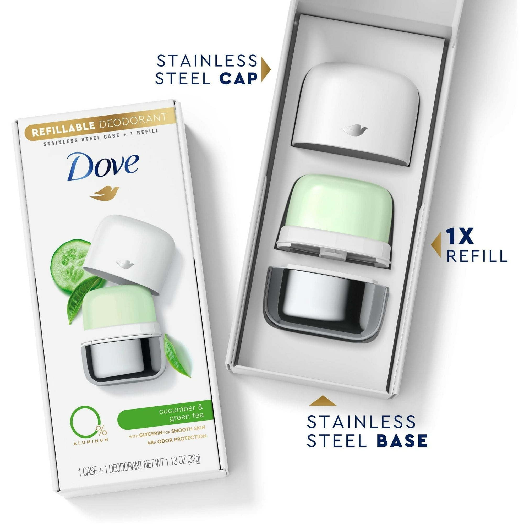 Dove 0% Aluminum Women's Deodorant Refill, Cucumber and Green Tea, 1.13 oz EasyOptionXY LLC