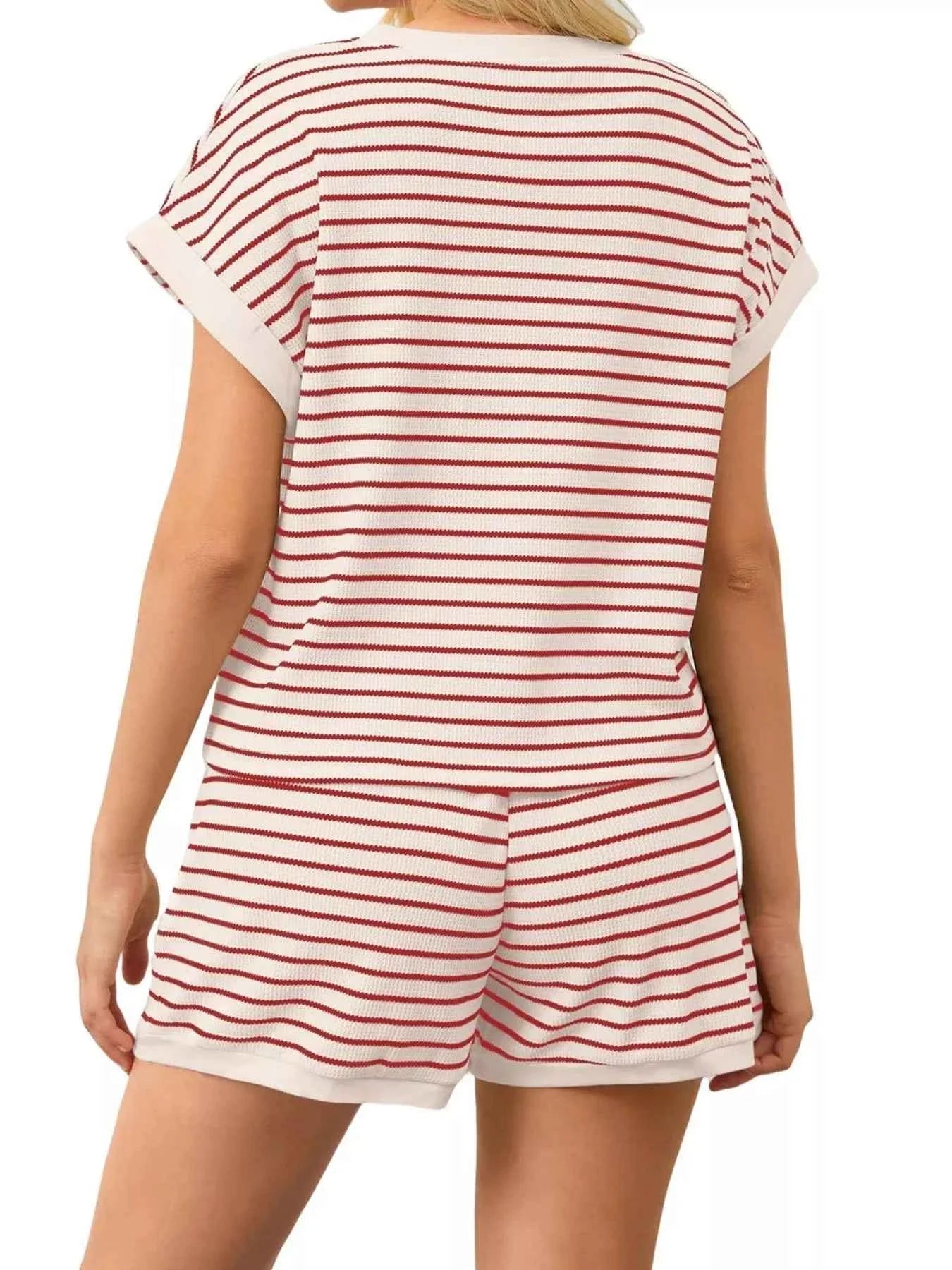 Striped Chic: Plus Size Top & Shorts Set THRIXINE