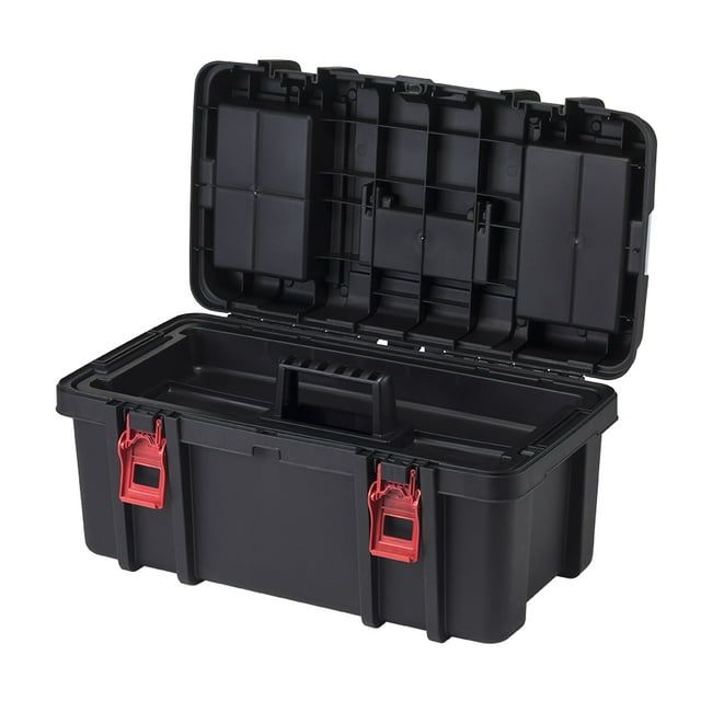 Hyper Tough 22-inch Toolbox, Plastic Tool and Hardware Storage, Black