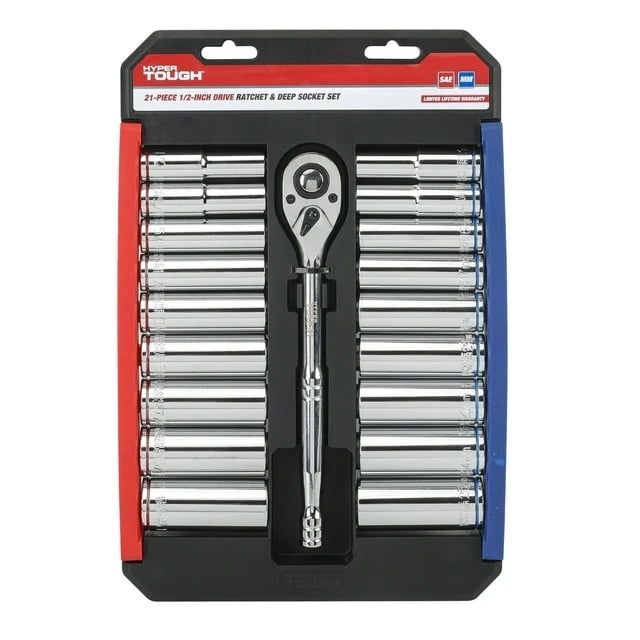 Hyper Tough 21-Piece 1/2-inch Drive Ratchet And Deep Socket Set EasyOptionXY LLC