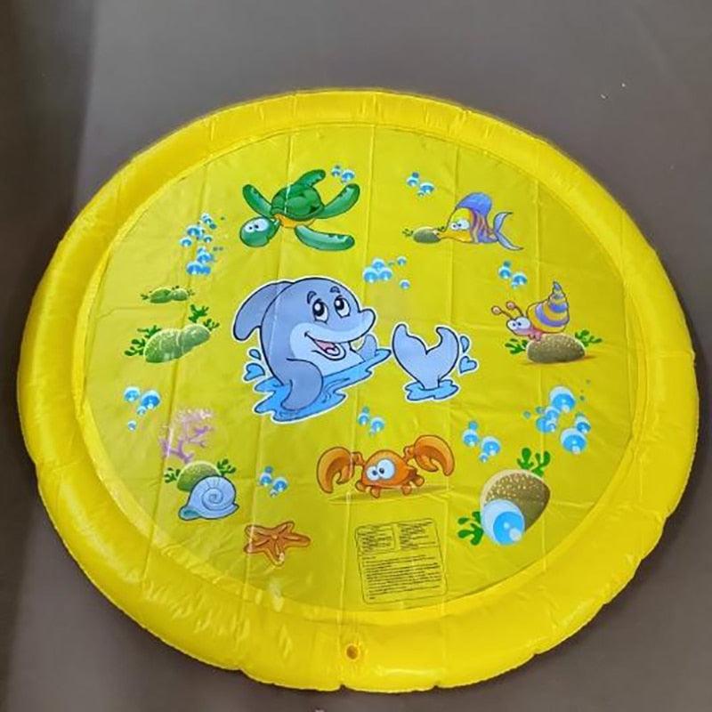 150cm Pet Play Water Spray Splash Mat Inflatable Sprinkler Cushion Pads Outdoor Garden Fountain Toy Tub Swimming Pool for Kids And Dog Portable Inflatable Water Toy Paddling Pools for Pets Inflatable Splash Sprinkler Pad Stevvex