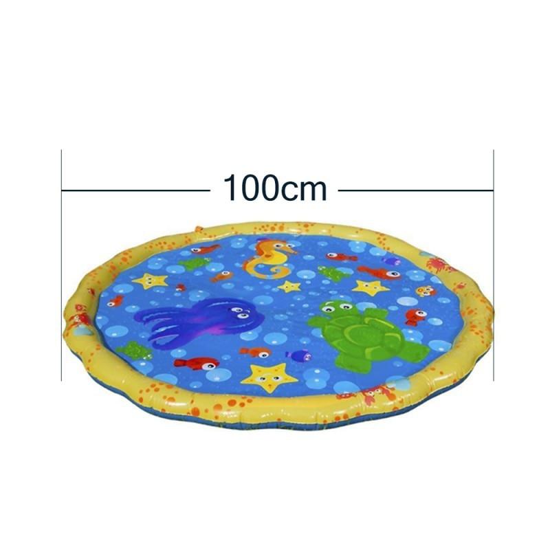 150cm Pet Play Water Spray Splash Mat Inflatable Sprinkler Cushion Pads Outdoor Garden Fountain Toy Tub Swimming Pool for Kids And Dog Portable Inflatable Water Toy Paddling Pools for Pets Inflatable Splash Sprinkler Pad Stevvex