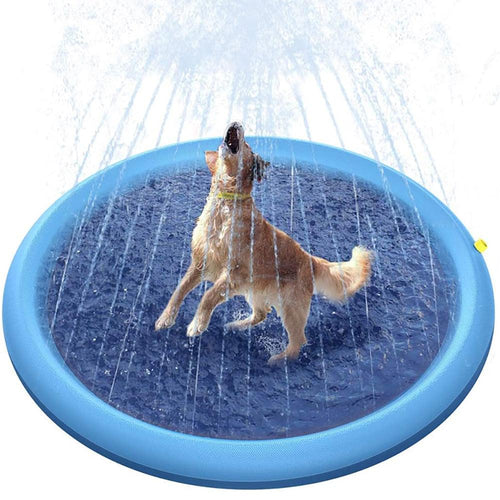 150cm Pet Play Water Spray Splash Mat Inflatable Sprinkler Cushion Pads Outdoor Garden Fountain Toy Tub Swimming Pool for Kids And Dog Portable Inflatable Water Toy Paddling Pools for Pets Inflatable Splash Sprinkler Pad Stevvex