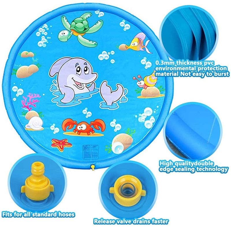 150cm Pet Play Water Spray Splash Mat Inflatable Sprinkler Cushion Pads Outdoor Garden Fountain Toy Tub Swimming Pool for Kids And Dog Portable Inflatable Water Toy Paddling Pools for Pets Inflatable Splash Sprinkler Pad Stevvex