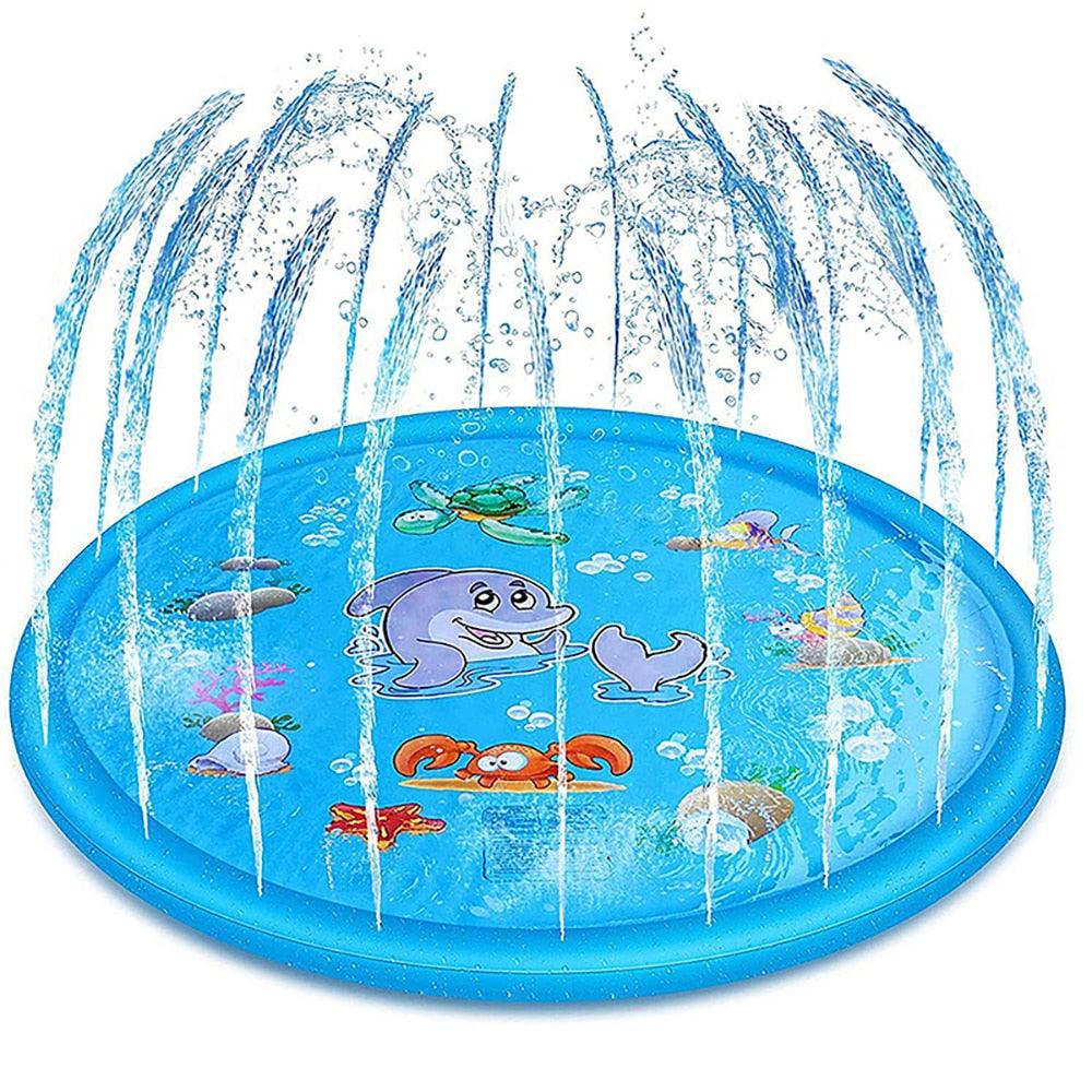 150cm Pet Play Water Spray Splash Mat Inflatable Sprinkler Cushion Pads Outdoor Garden Fountain Toy Tub Swimming Pool for Kids And Dog Portable Inflatable Water Toy Paddling Pools for Pets Inflatable Splash Sprinkler Pad Stevvex