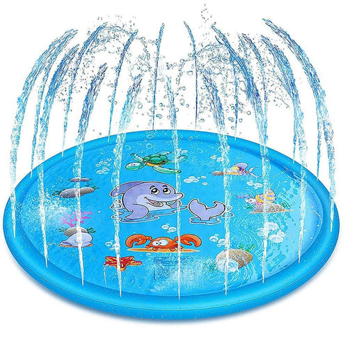150cm Pet Play Water Spray Splash Mat Inflatable Sprinkler Cushion Pads Outdoor Garden Fountain Toy Tub Swimming Pool for Kids And Dog Portable Inflatable Water Toy Paddling Pools for Pets Inflatable Splash Sprinkler Pad Stevvex