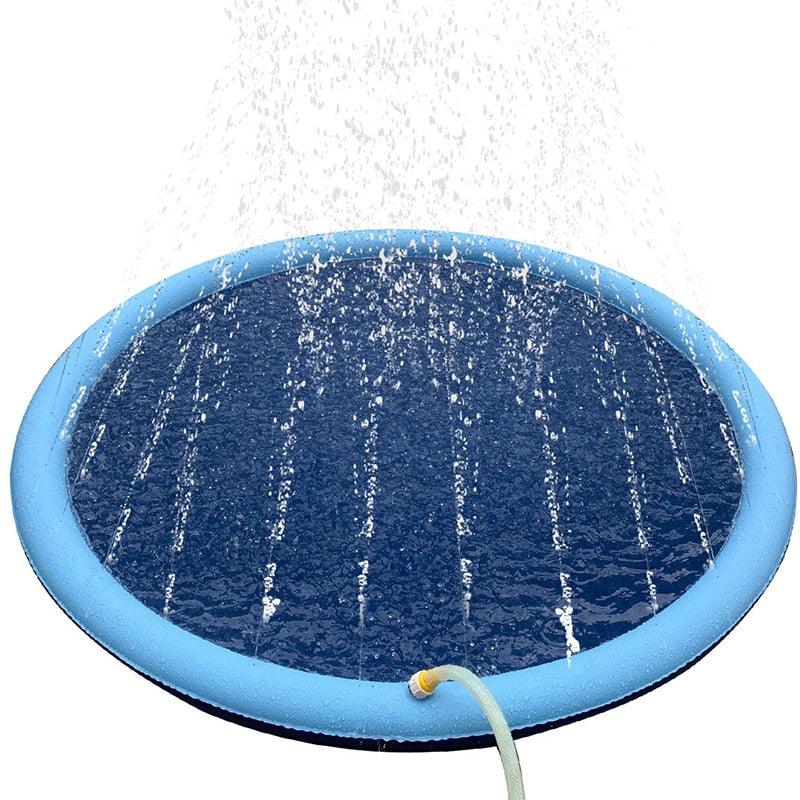 150cm Pet Play Water Spray Splash Mat Inflatable Sprinkler Cushion Pads Outdoor Garden Fountain Toy Tub Swimming Pool for Kids And Dog Portable Inflatable Water Toy Paddling Pools for Pets Inflatable Splash Sprinkler Pad Stevvex