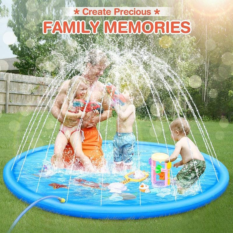 150cm Pet Play Water Spray Splash Mat Inflatable Sprinkler Cushion Pads Outdoor Garden Fountain Toy Tub Swimming Pool for Kids And Dog Portable Inflatable Water Toy Paddling Pools for Pets Inflatable Splash Sprinkler Pad Stevvex