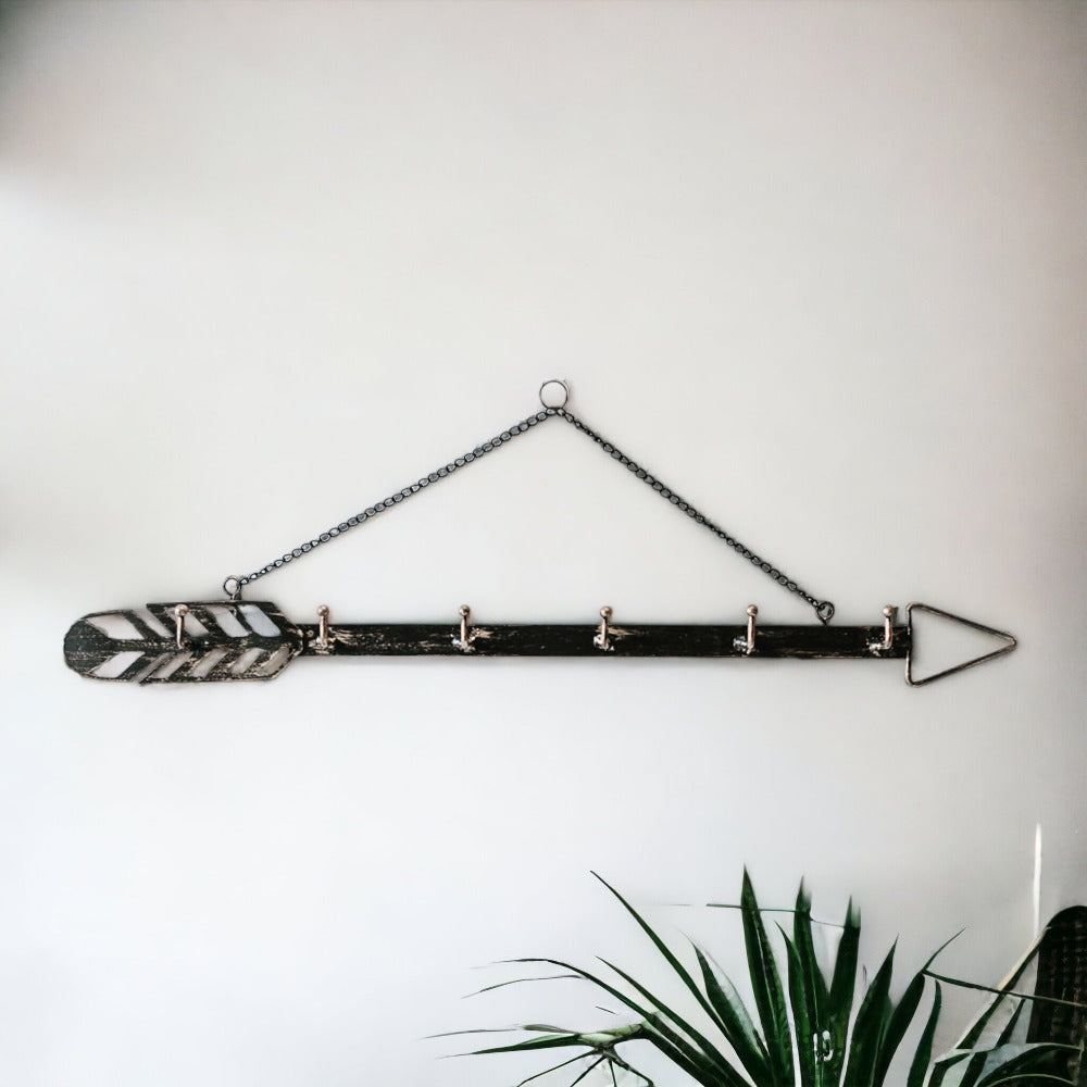 Arrow Wall Hook Hanger 6 Hook Metal Key and Jewelry Organizer Black 18x1.5x0.05 BandsCo Straps