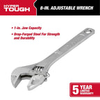 Hyper Tough 8-inch Adjustable Wrench, Steel Construction, Model 43180