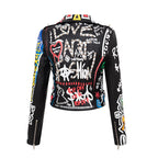 Punk Rock Motorcycle Jacket - Women's Faux Leather Biker Jacket with Studs & Epaulets - Edgy Streetwear, Slim Fit