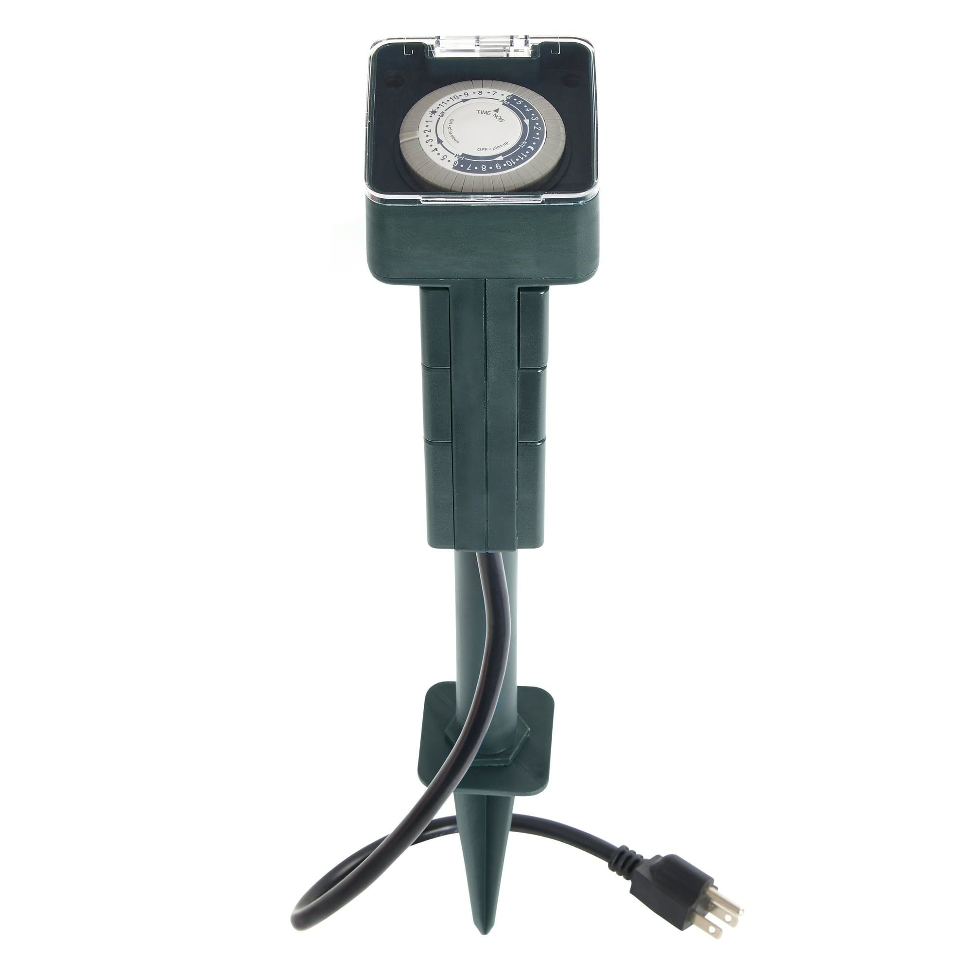 Hyper Tough Six Outlet 3-Prong Grounded Stake Timer, 10.3 Inches Tall
