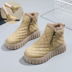 Women's Plaid Pattern Platform Ankle Boots Casual Side Zipper Plush Lined Snow Boots Winter Comfortable Short Boots Pi-Mart