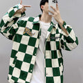 Retro Contrast Color Green Plaid Lapel Jacket Men Pi-Mart